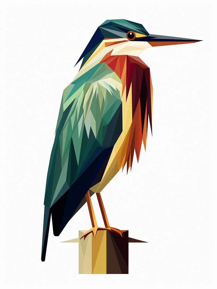Héron vert Oiseau géométrique coloré 2