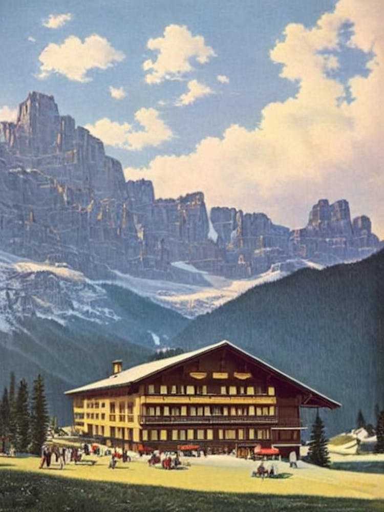Alta Badia, Italy Skiresort-Vintage-Landschaft 3 Skiposter