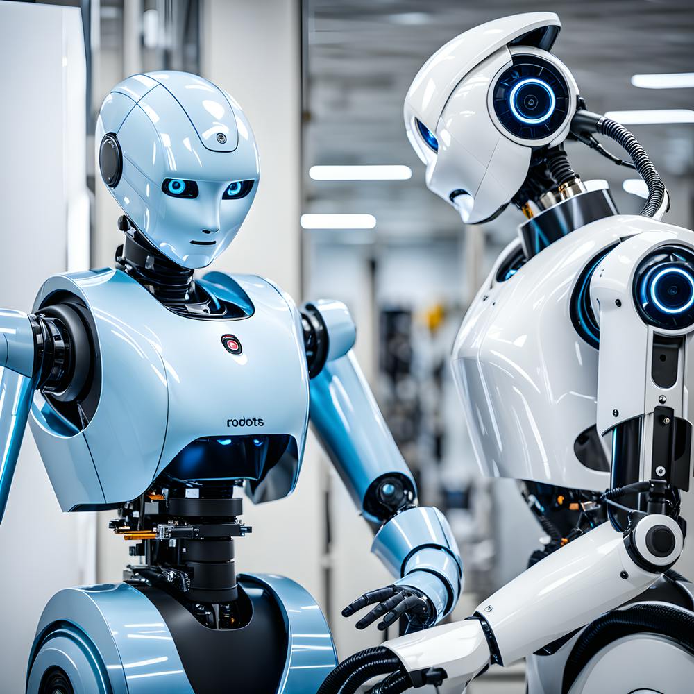 Zwei Roboter In Einer Fabrik
