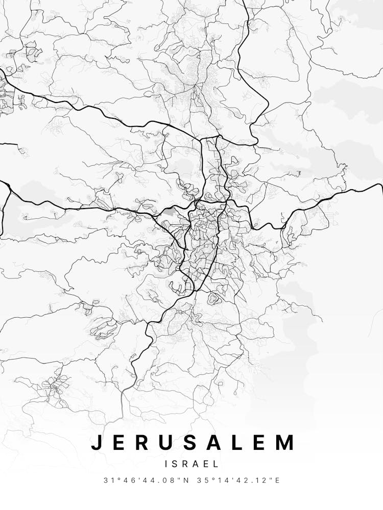 Jerusalem Israel White Map