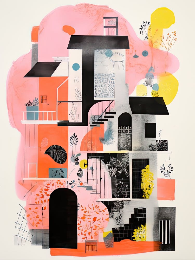 A House In Paris, Abstract Risograph Style 1