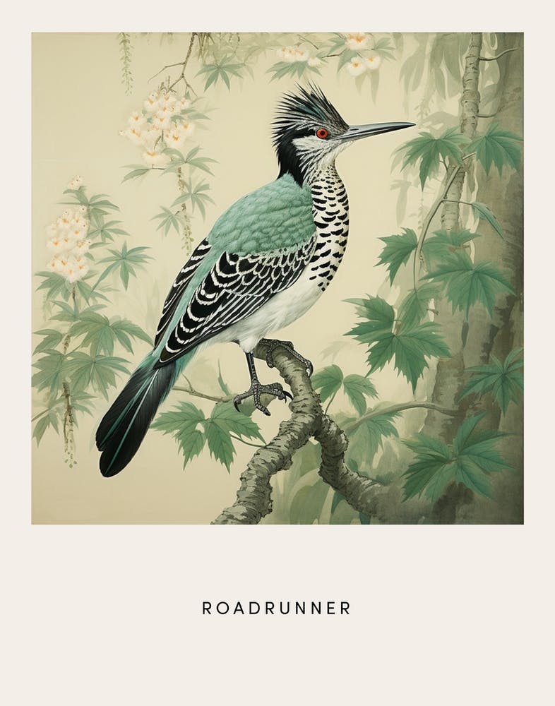 Ohara Koson Inspired Bird Painting Roadrunner 1 Poster