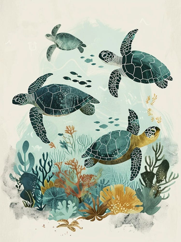 Illustration Sous-Marine Tortue de Mer Aquarelle 1