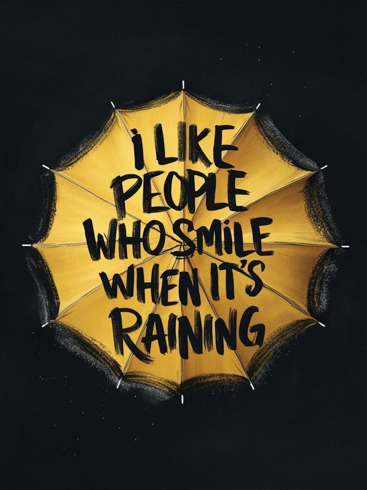 Une Illustration Minimaliste Captivante à la Craie Présentant une Calligraphie Noire Audacieuse Écrite à l'Intérieur d'un Parapluie Jaune Moutarde Vibrant