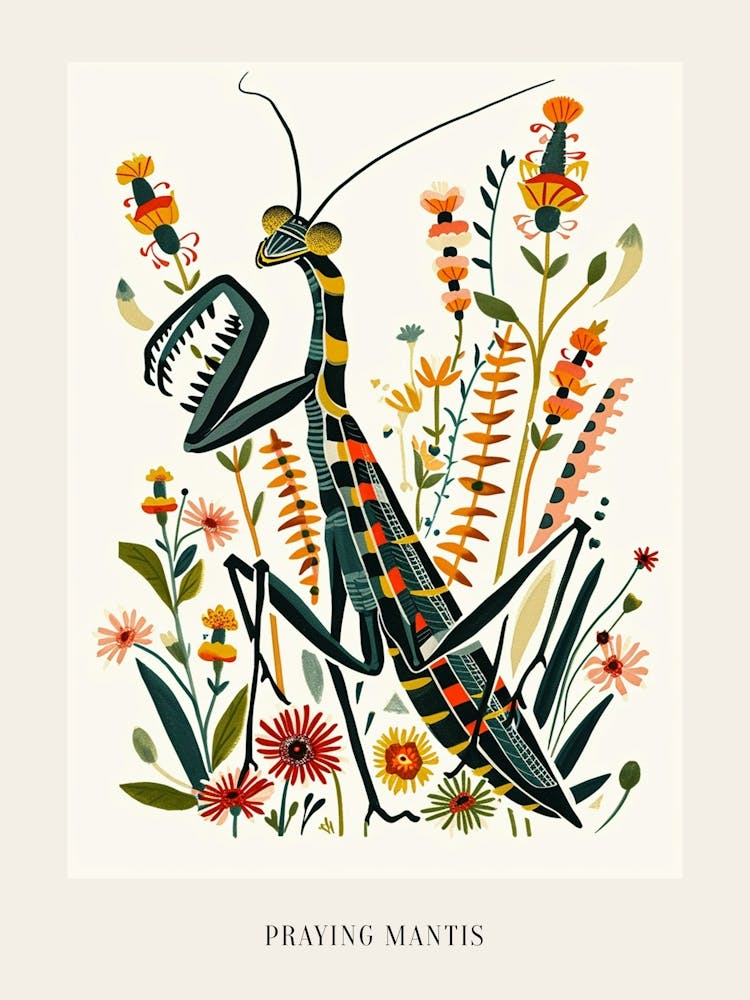 Colourful Insect Illustration Praying Mantis 2 Poster