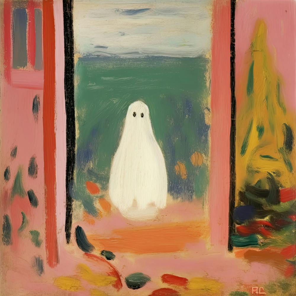 Open Window With A Ghost, Matisse Style, Spooky Halloween Square 3