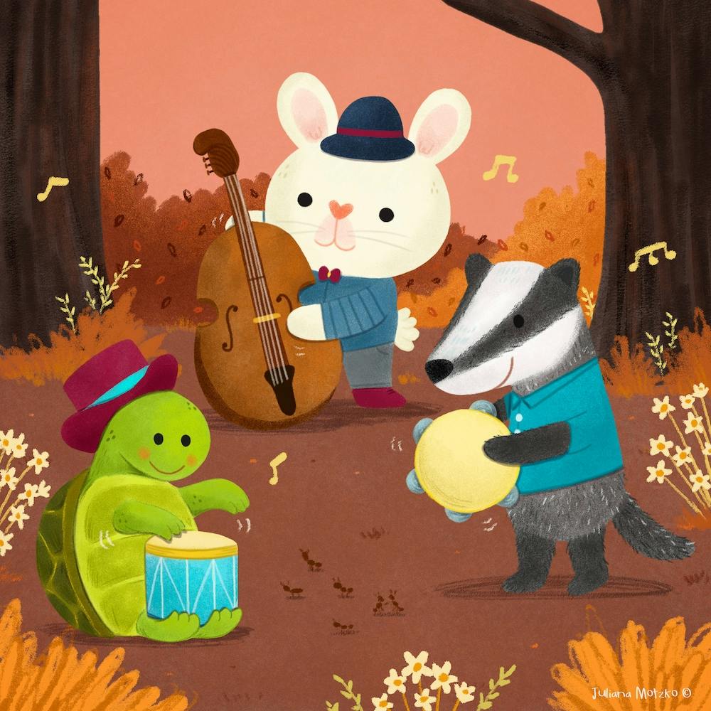Little Animals In The Woods playing musical instruments