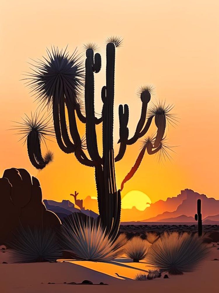 Joshua Tree À l'Aube Dans le Désert Dessin Botanique Vintage au Trait (8)