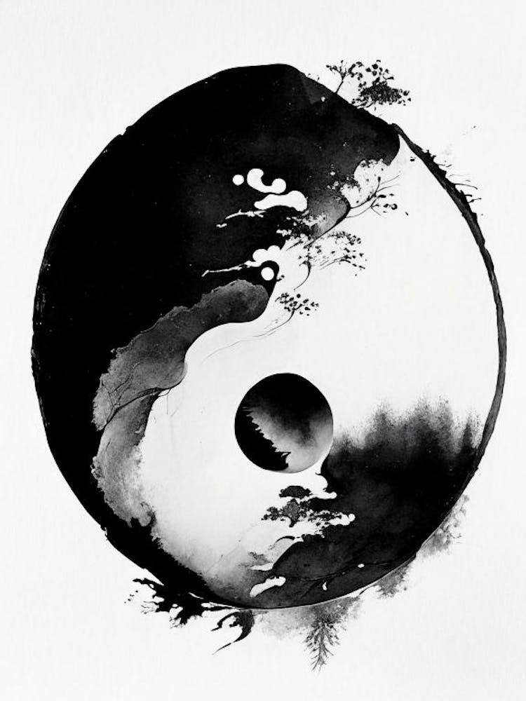Black And White Yin and Yang 1 Japanese Ink