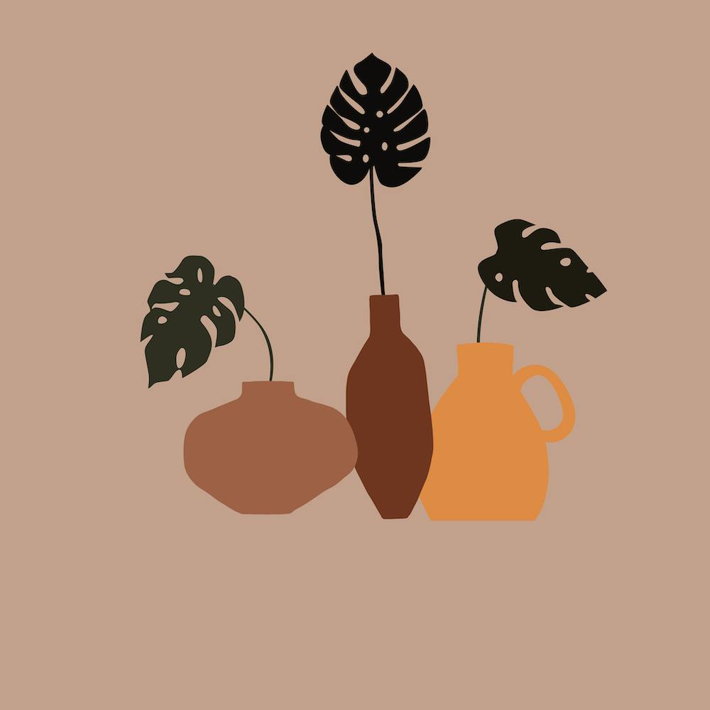 Three Vases With Leaves