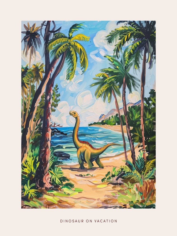 Dinosaur On The Beach Painting 2 Poster