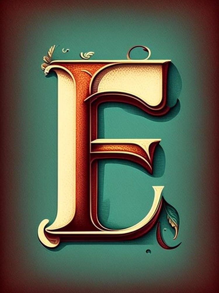 E, Letter, Alphabet Retro Drawing 4