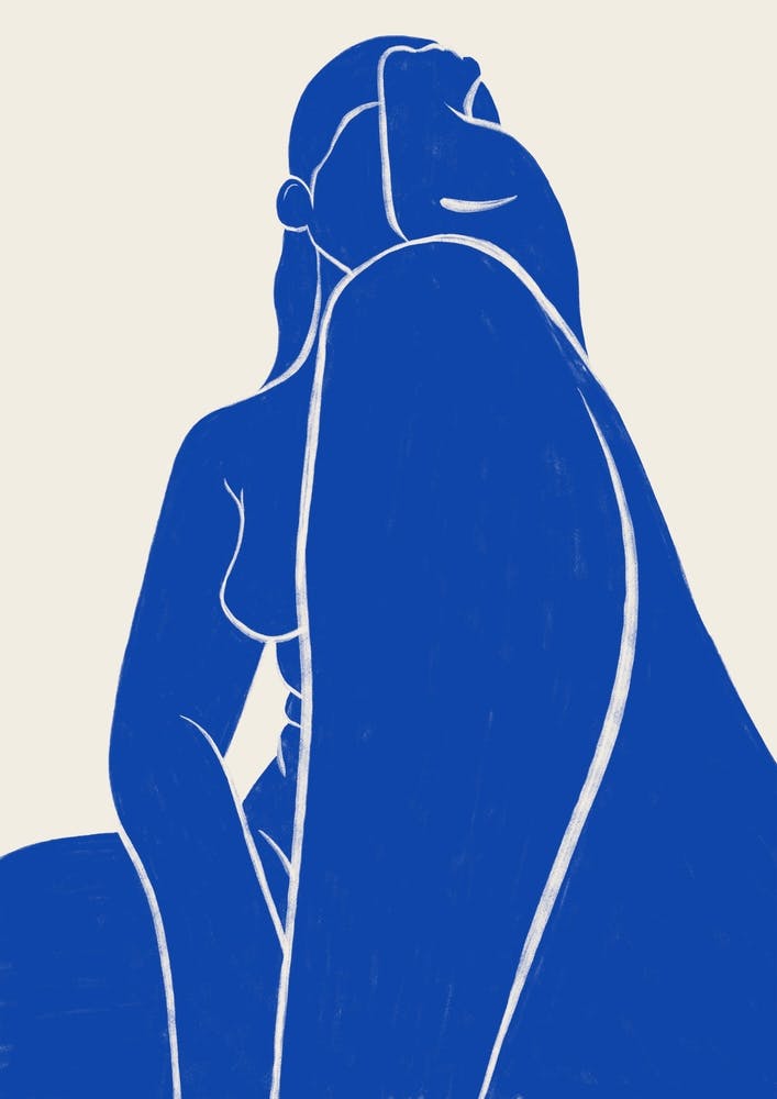 Reflective Mood in Blue - Abstract Nude Wall Art