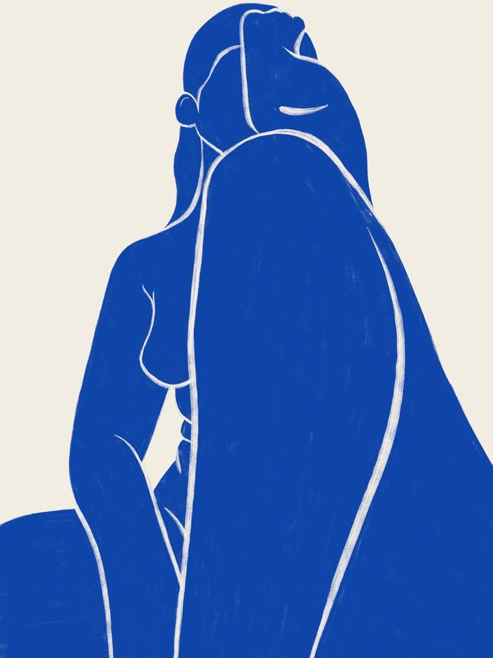 Reflective Mood in Blue - Abstract Nude Wall Art