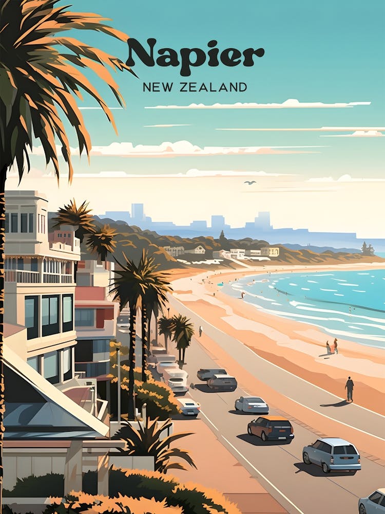 Napier New Zealand Hawke's Bay. Travel Illustration