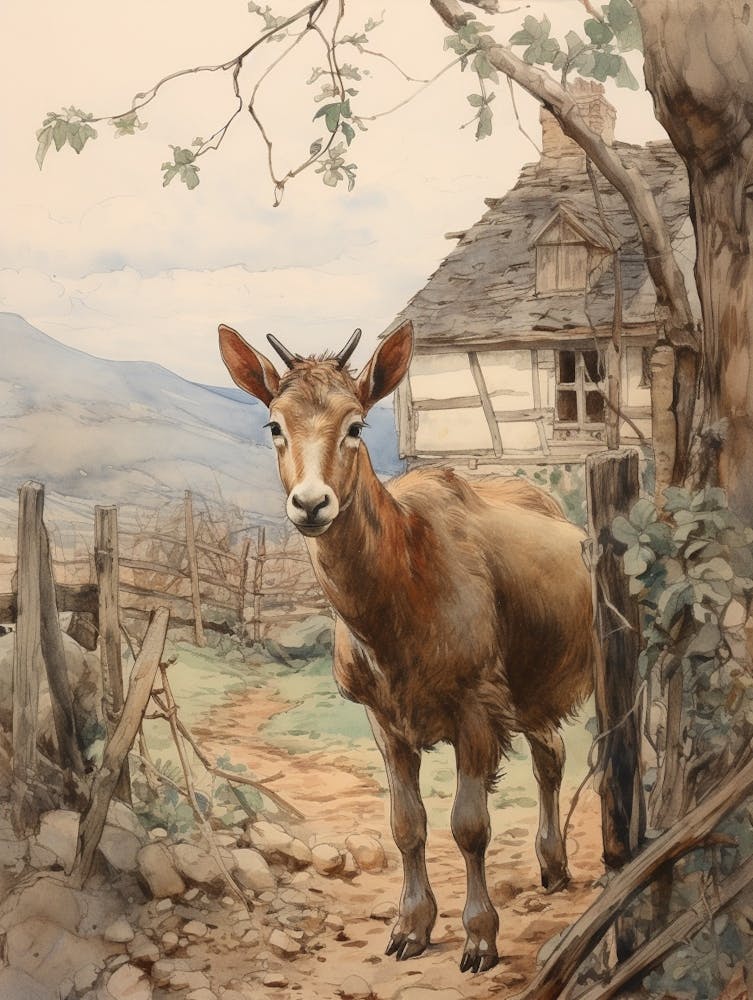 Storybook Animal Watercolour Goat 2