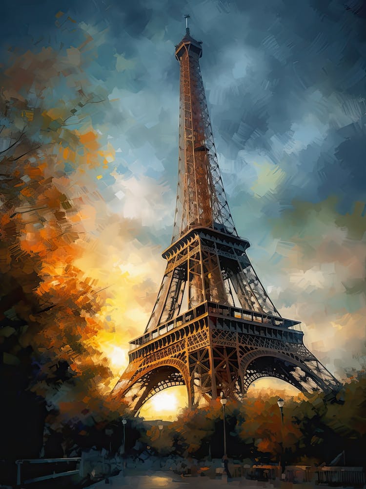 Eiffel Tower Paris France Oil Painting Style 5