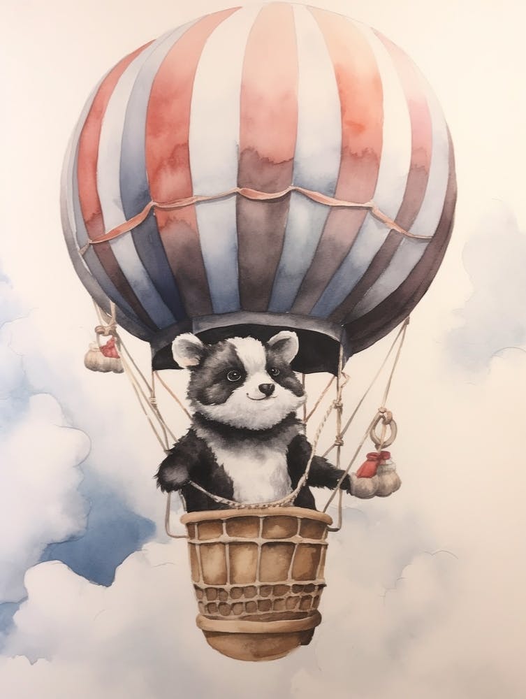 Baby Raccoon In A Hot Air Balloon