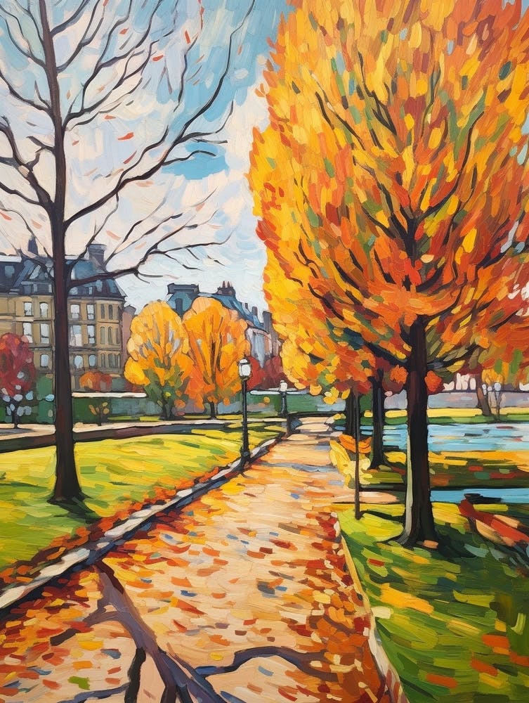 Autumn Gardens Painting Chateau De Chantilly Gardens France 2