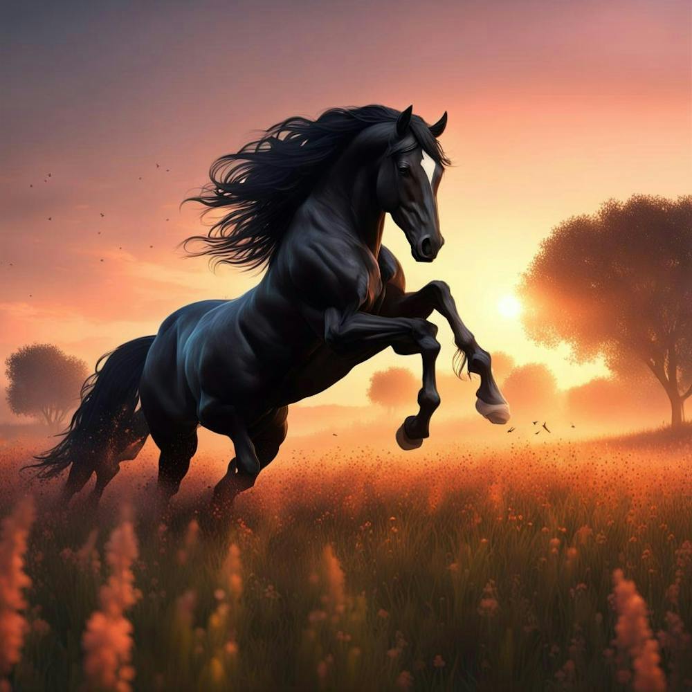 Galoppierendes Pferd bei Sonnenuntergang