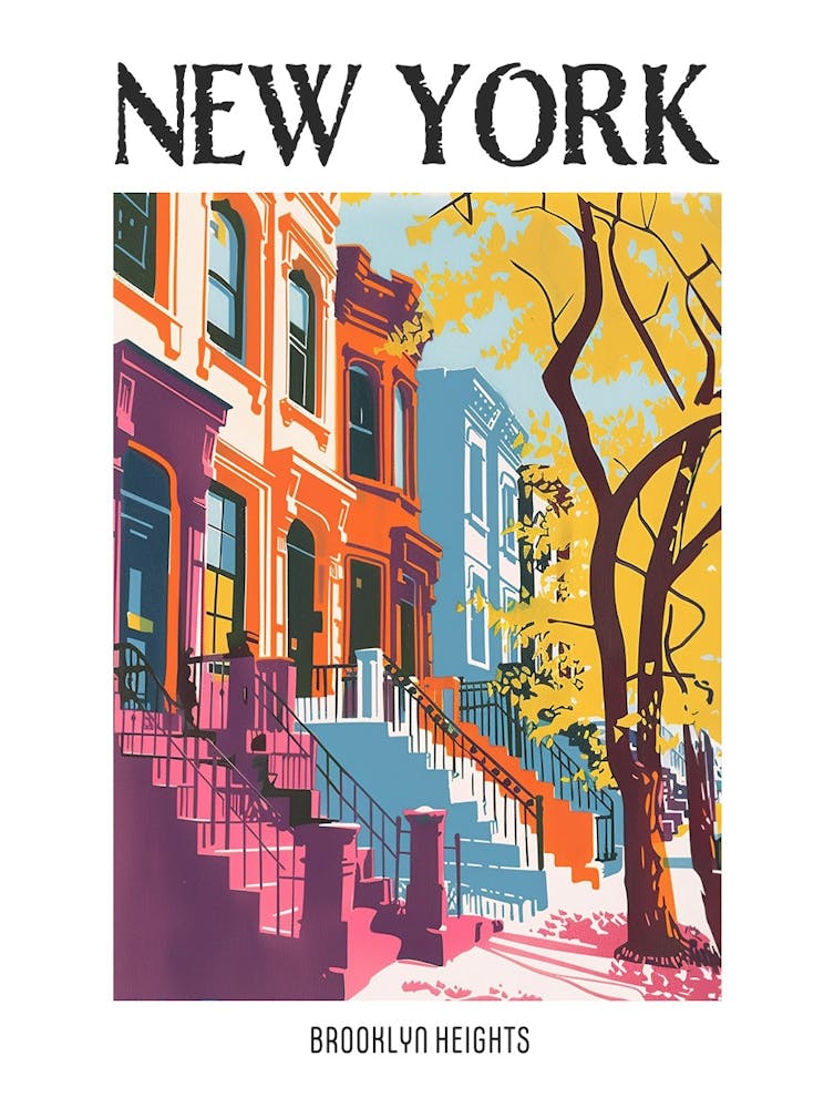 Brooklyn Heights New York Colourful Silkscreen Illustration 1 Poster