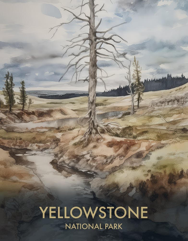 Yellowstone National Park Aquarell-Vintage-Reiseposter 3