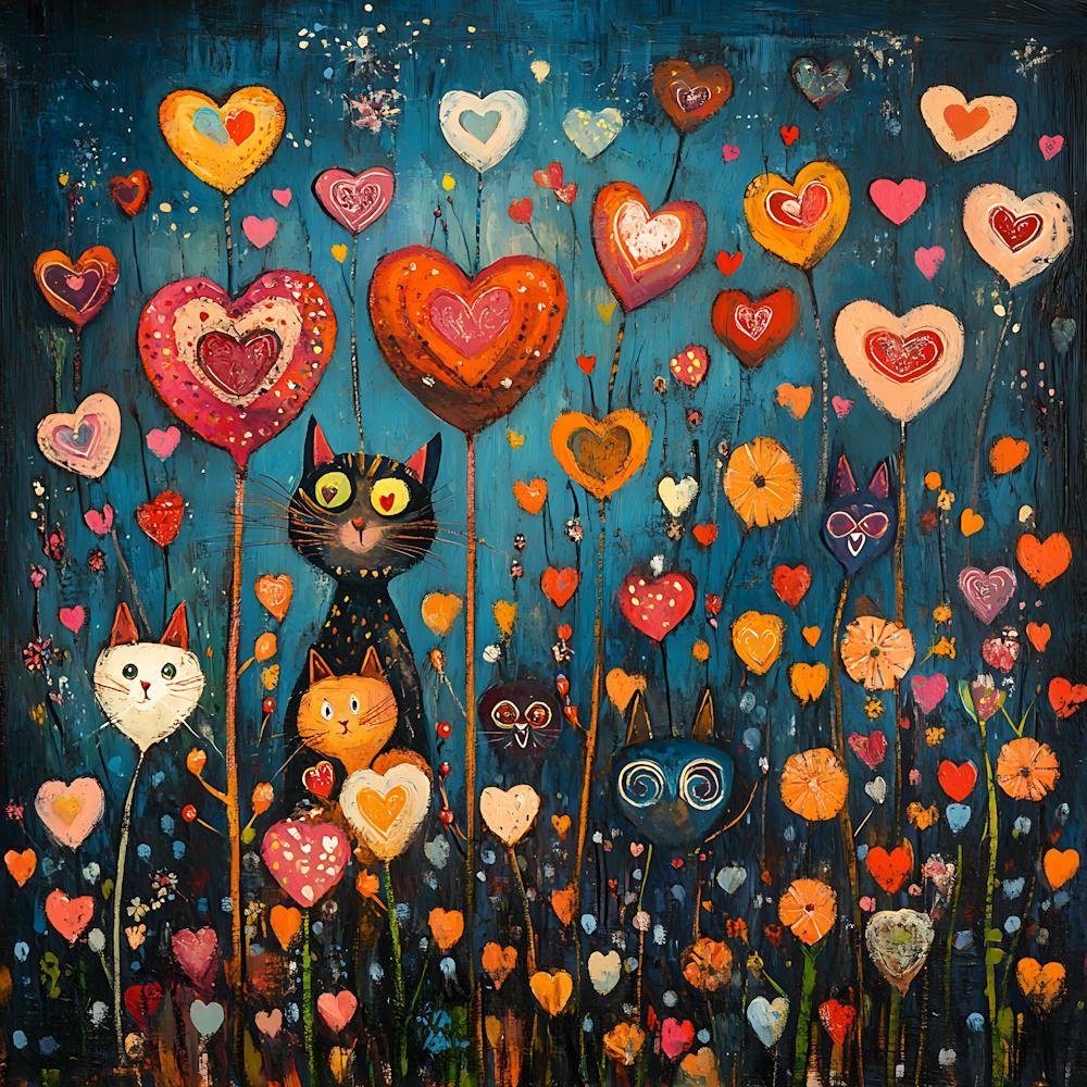 Abstract painting of a cat in a flower field 2