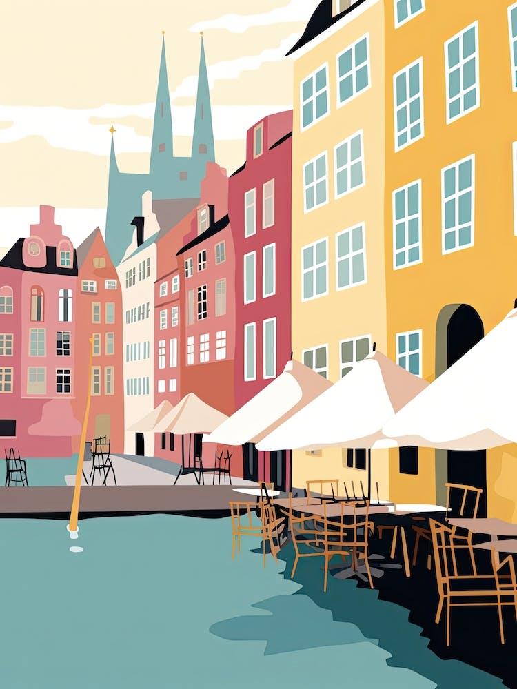 Aarhus, Denmark, Flat Pastels Tones Illustration 1