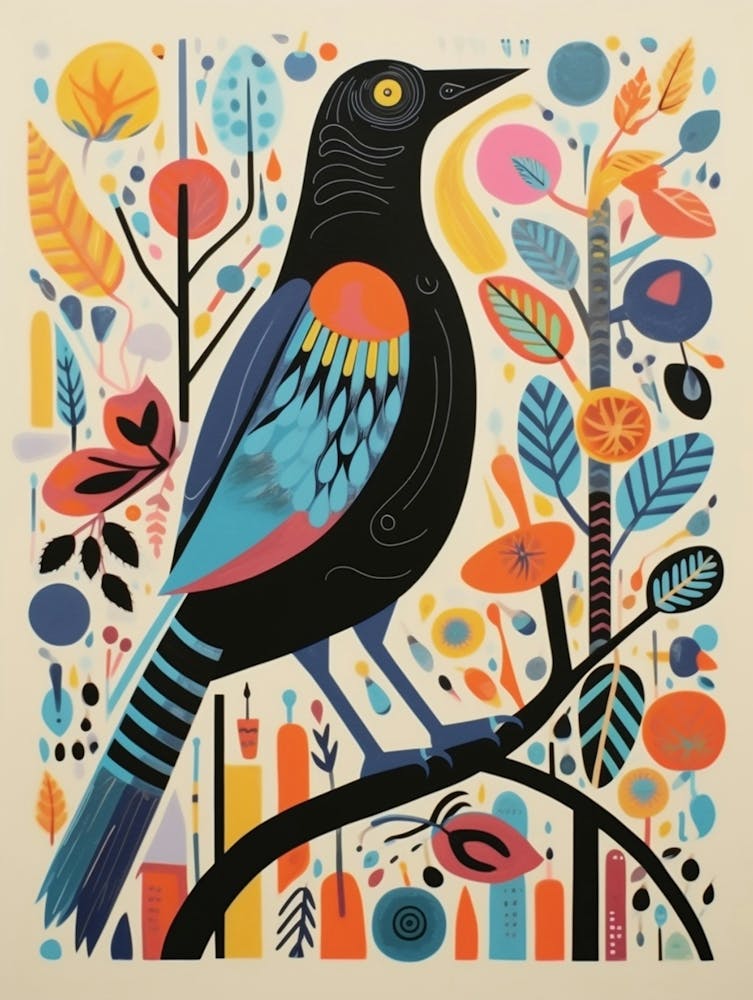 Colourful Scandi Bird Crow 4