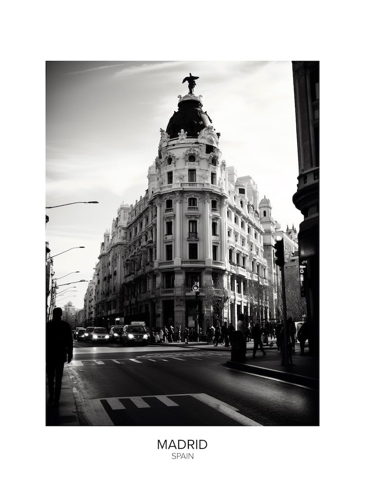 Poster Of Madrid, Spain, Black And White Analogue Photography 2