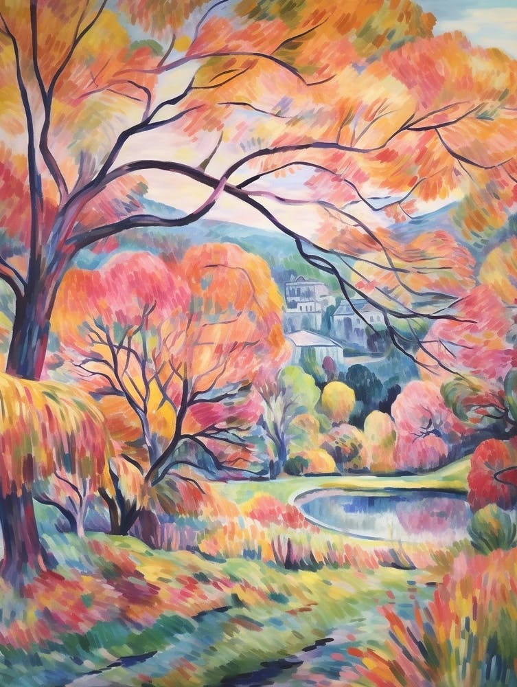 Autumn Gardens Painting Stourhead Gardens United Kingdom 2