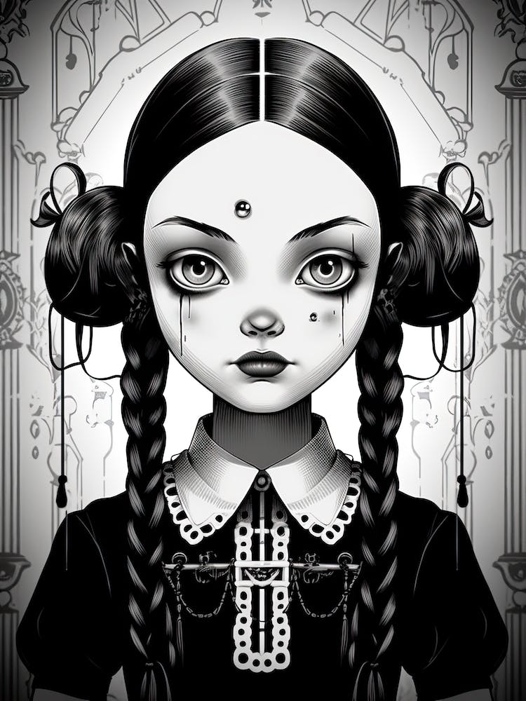 Portrait Of Wednesday Addams Line Art Dark 1 Fan Art