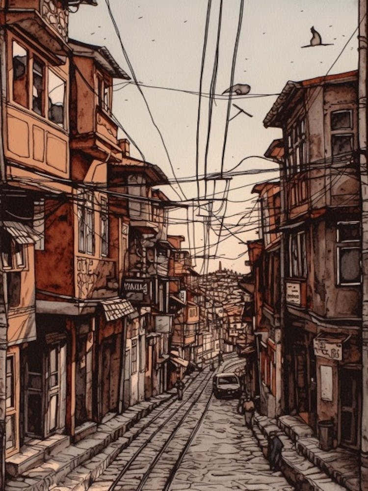 Painting Of Istanbul  In The Style Of Line Art 3