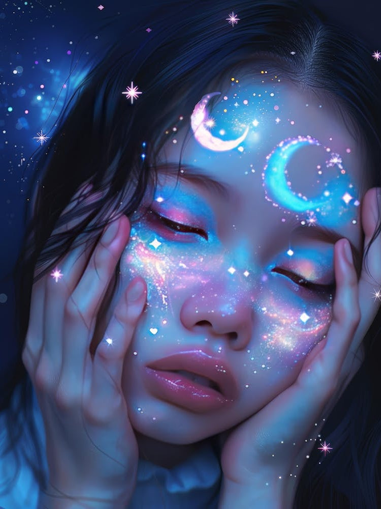 Asian Girl With Moon And Stars