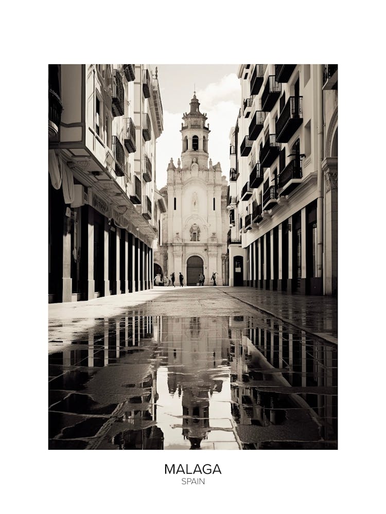 Poster Of Malaga, Spain, Black And White Analogue Photography 1