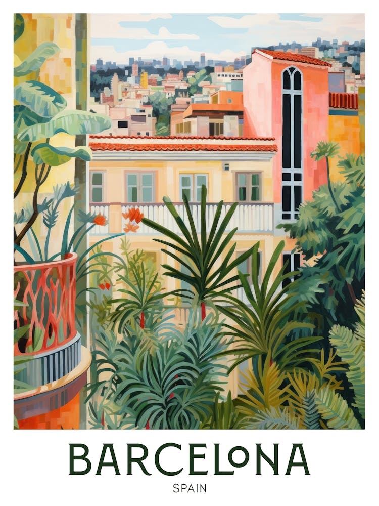 Barcelona, Spain Maximalist Travel Poster Vibrant Colour 