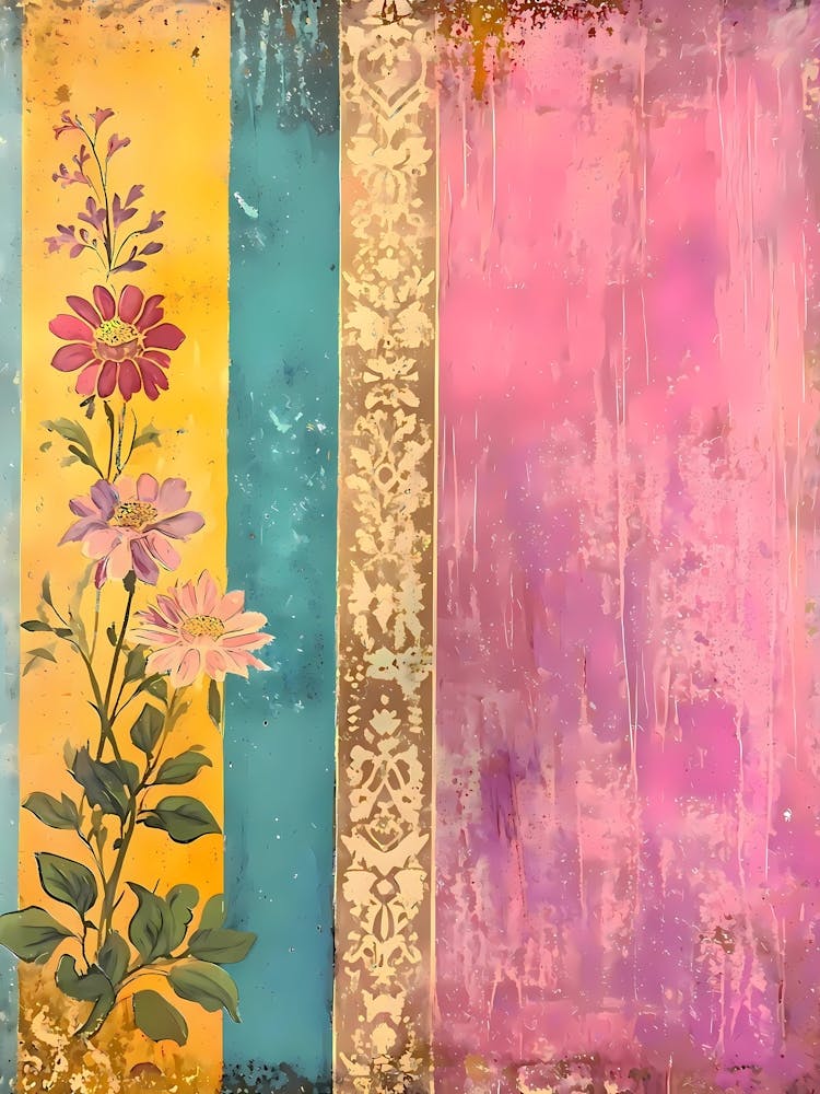 Bohemian Bloom – Wildflowers on Striped Canvas