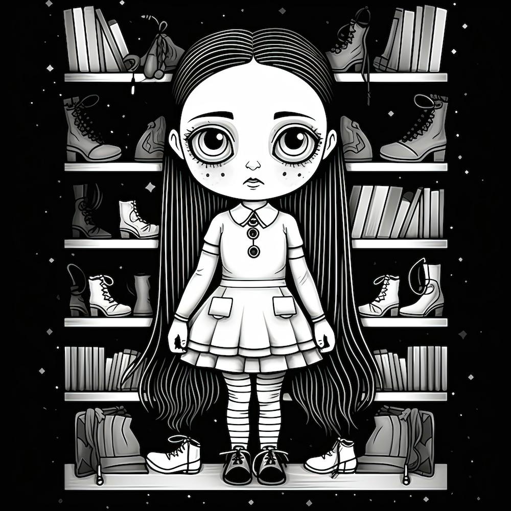 Wednesday Addams Line Art Cartoon Illustration 2 Fan Art