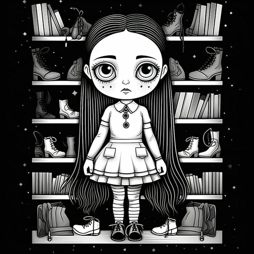 Wednesday Addams Line Art Cartoon Illustration 2 Fan Art