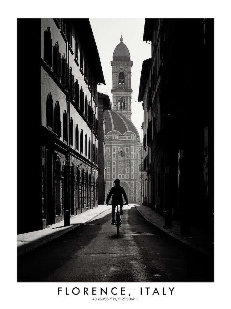 Poster Of Florence, Italy, Black And White Analogue Photograph 3