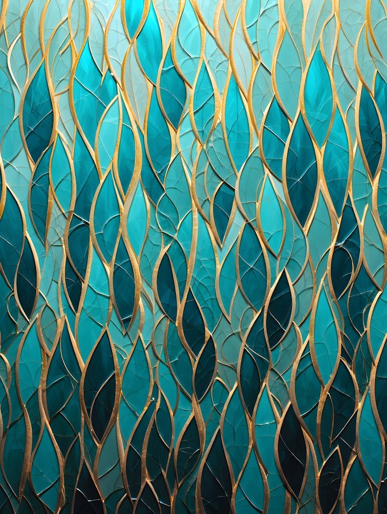 Rich Textured Abstract Print - Layered Teal and Gold Pattern
