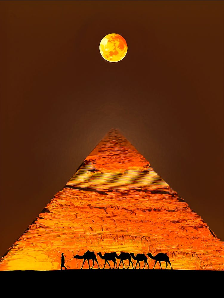 Camel Train And Pyramid