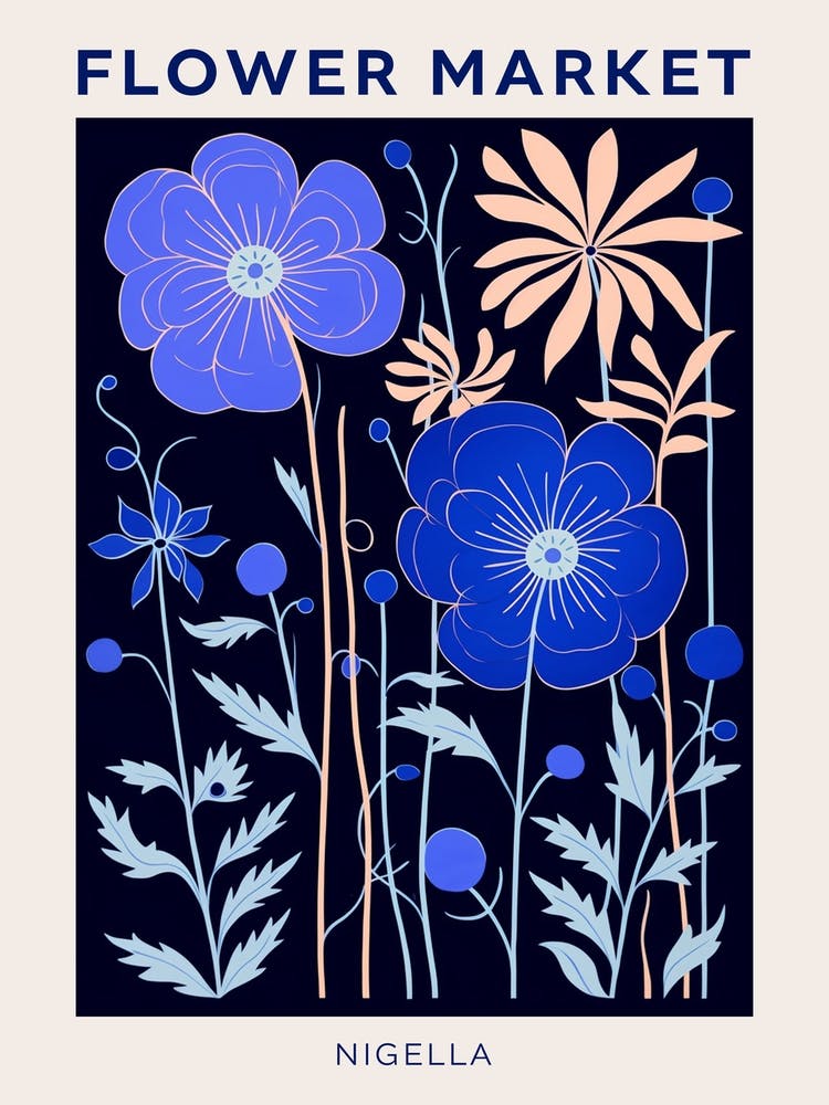 Blue Flower Market Poster Love In A Mist Nigella 3