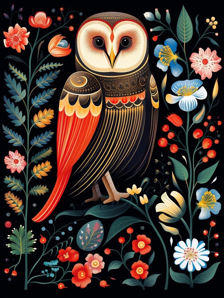 Folk Bird Illustration Barn Owl 4