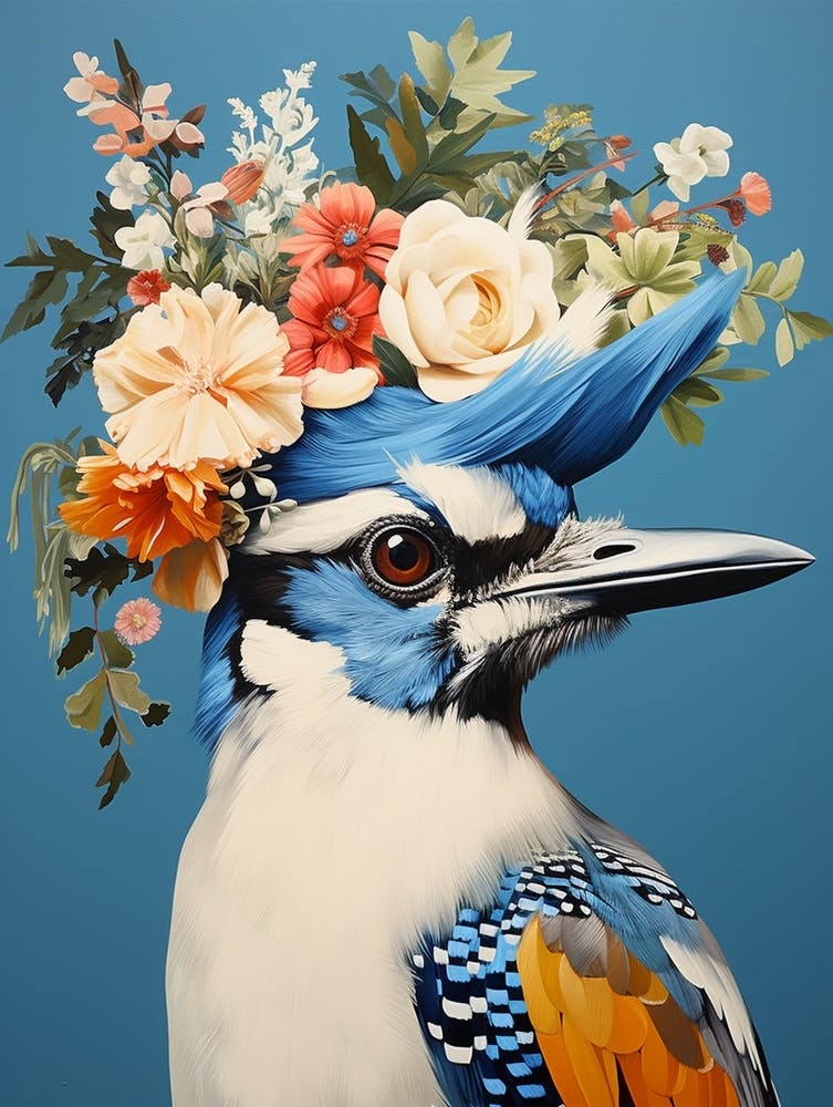 Bird With A Flower Crown Blue Jay 2