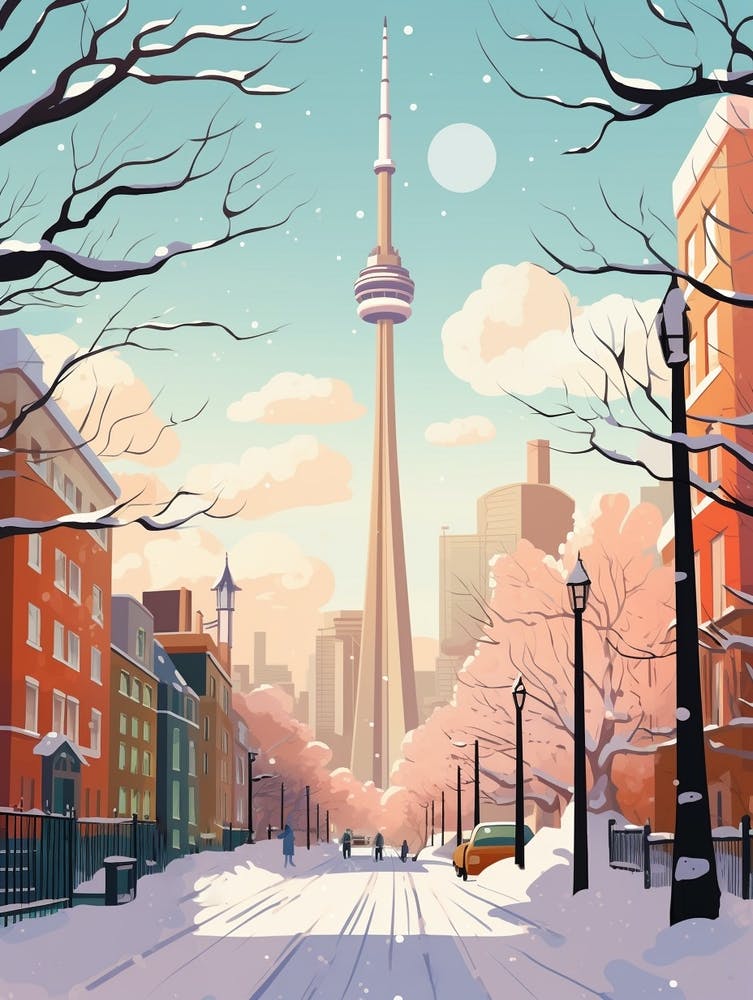 Vintage Winter Travel Illustration Toronto Canada 1