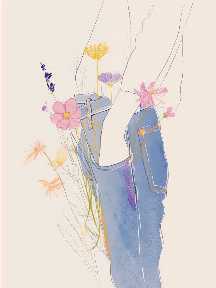 Flowers And Blue Jeans Line Art 5