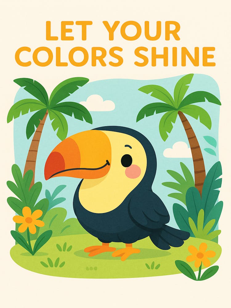 Let Your Colors Shine – Tropical Toucan Printable Wall Art – Kids Room Jungle Decor – Inspirational Animal Art