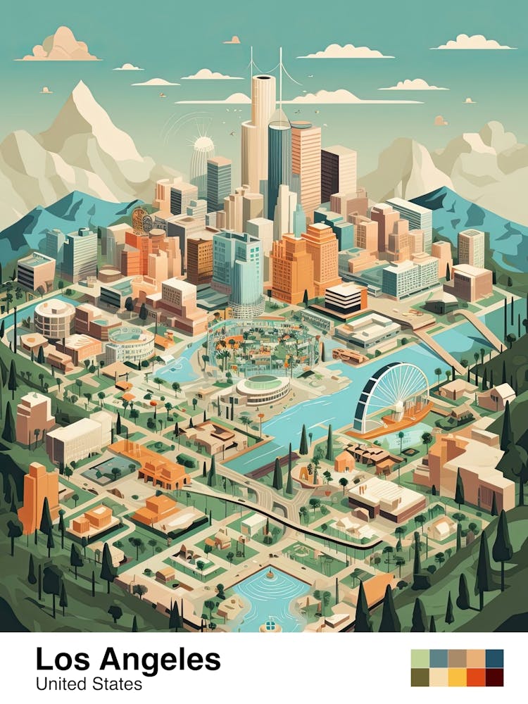 Los Angeles, Us, Geometric Illustration 4 Poster