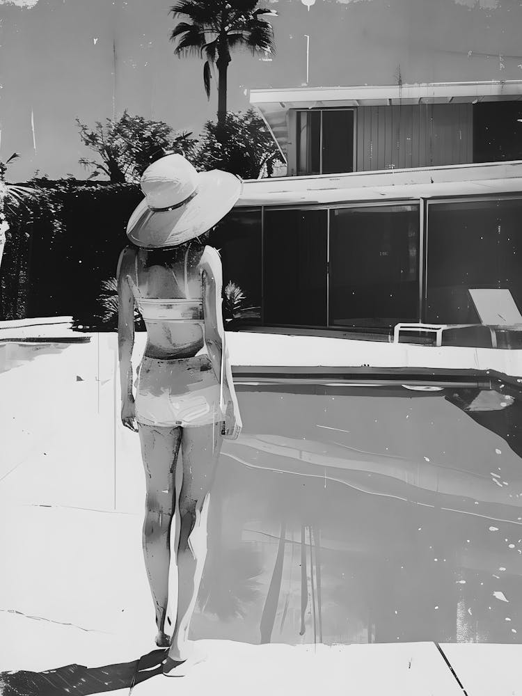 Woman In Hat Standing By Pool